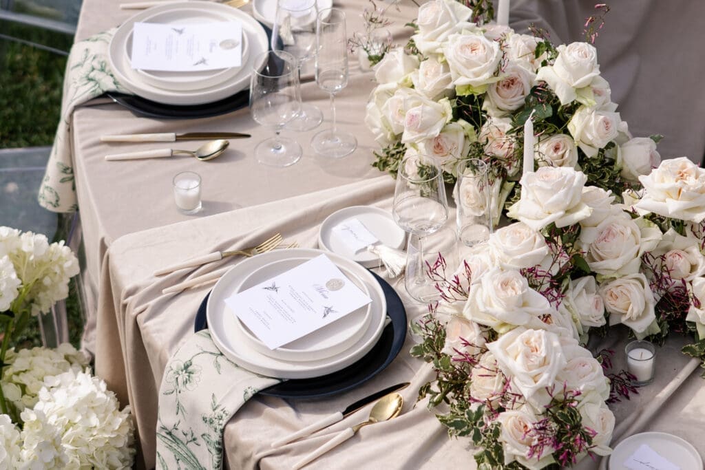 Table setting for a wedding reception at Whispering Oaks Ranch Moab